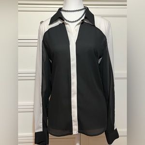 Black n white button down blouse. NWOT. Size L